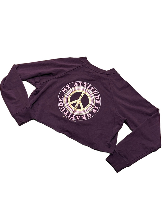 Spiritual Gangster Tops - Spiritual Gangster Purple 'Gratitude' Cropped Sweatshirt | Size Medium